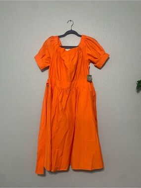 New York & Company Orange Puff Sleeve Dress